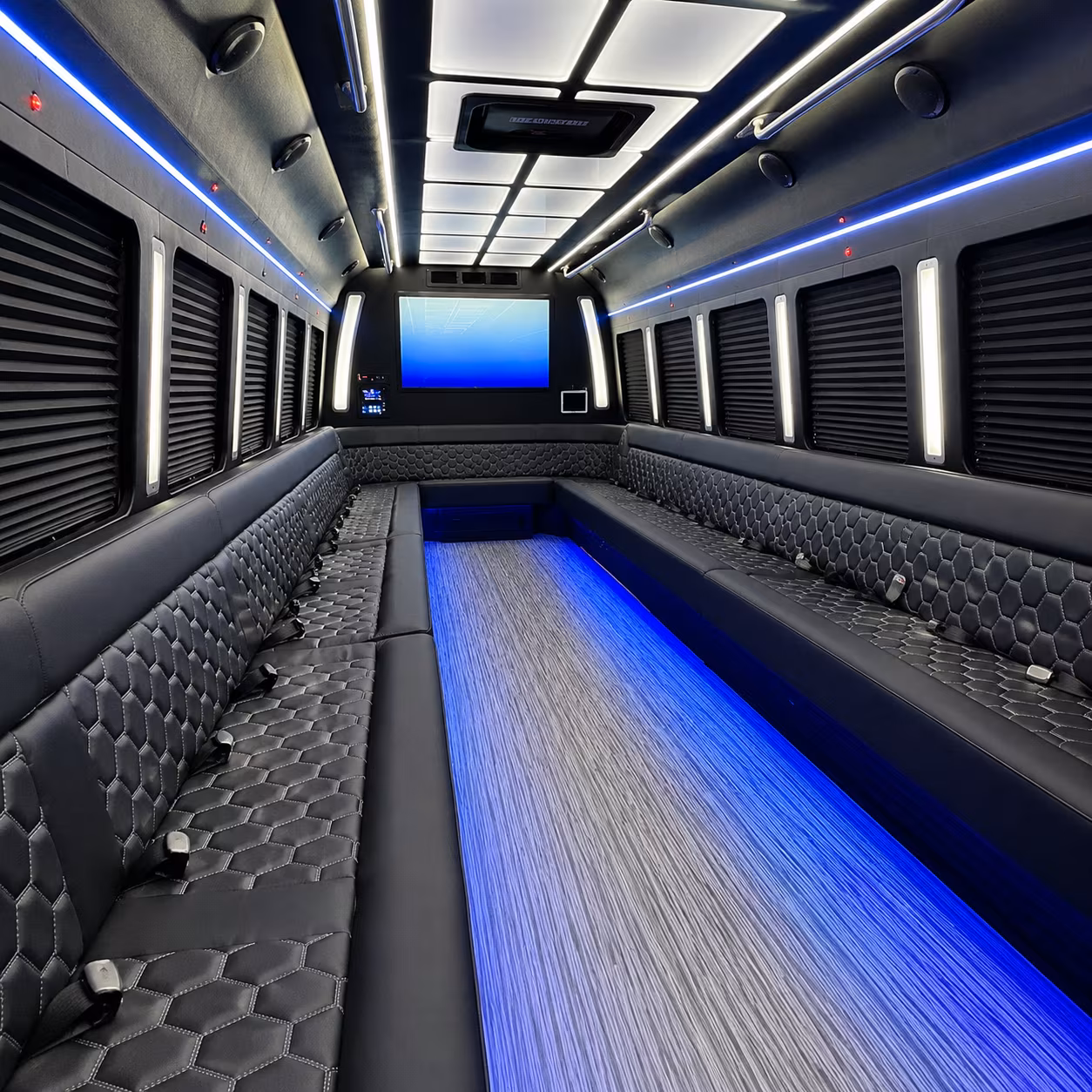 chico 50 passenger party bus inside